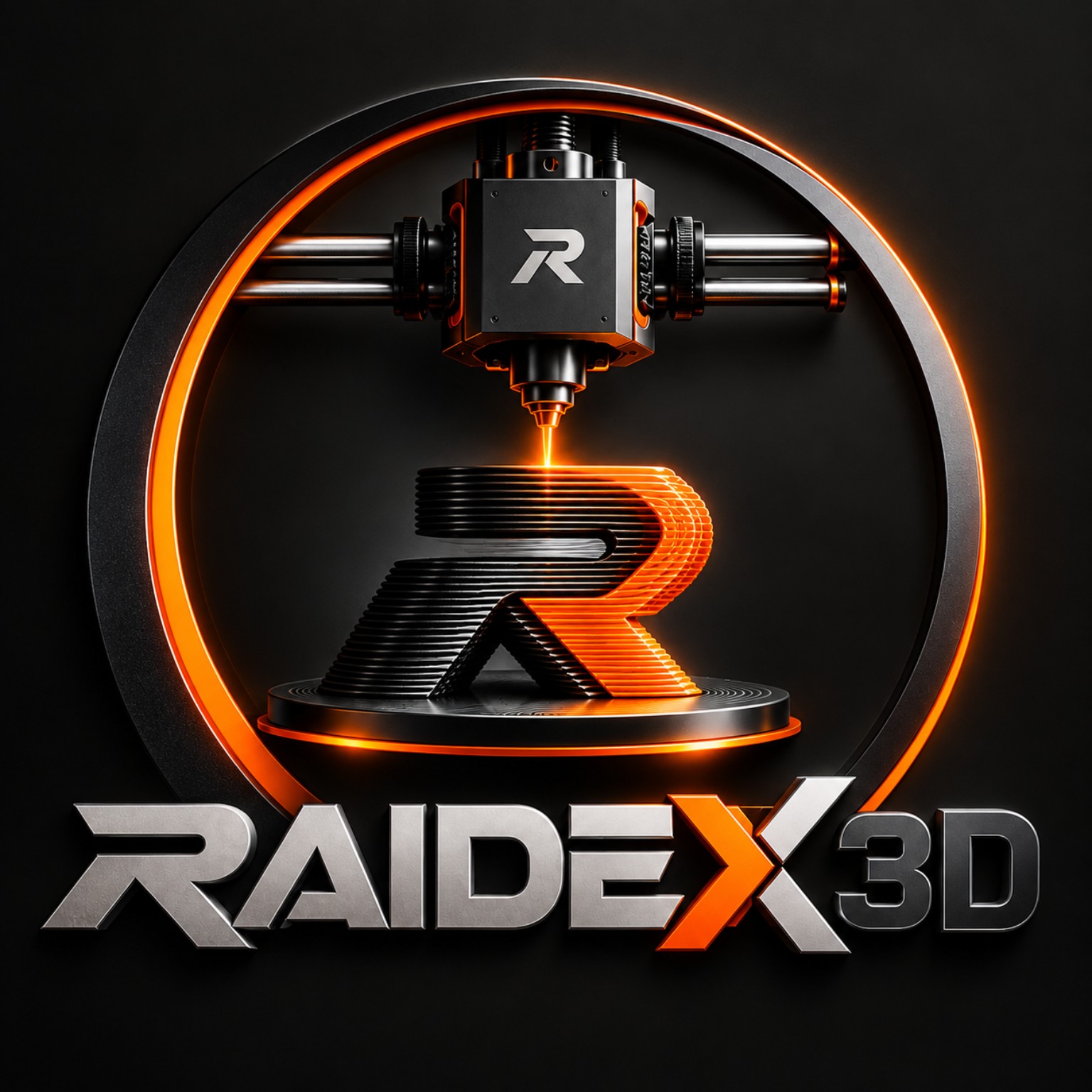 RAIDEX 3D — logo original em preto, laranja e prata